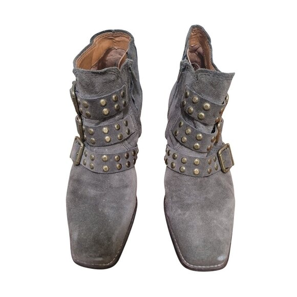 Zodiac Adele Style Brown Suede Ankle Boots With Studded Straps And Side Zippers - Picture 1 of 12